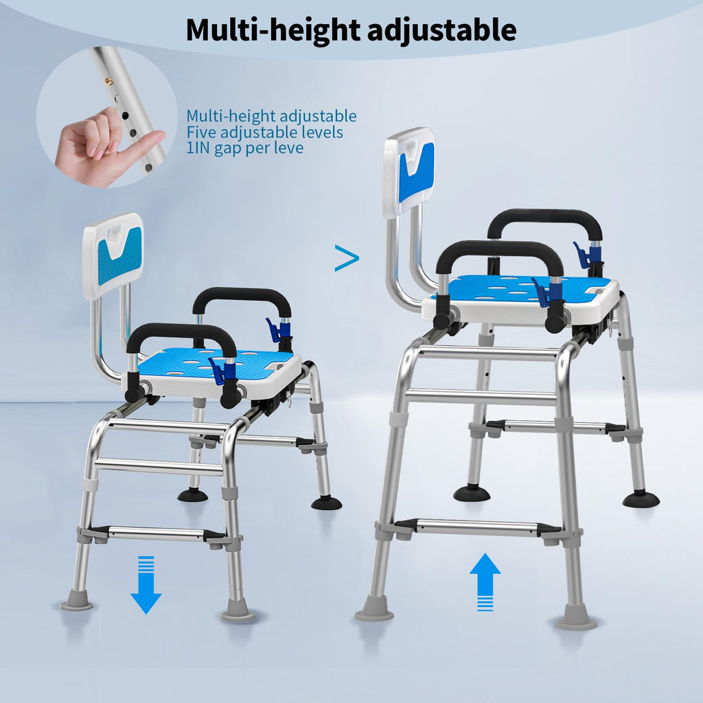Sliding Shower Chair with Arms and Back, 500lbs Non Slip Aluminum Adjustable Height V47930