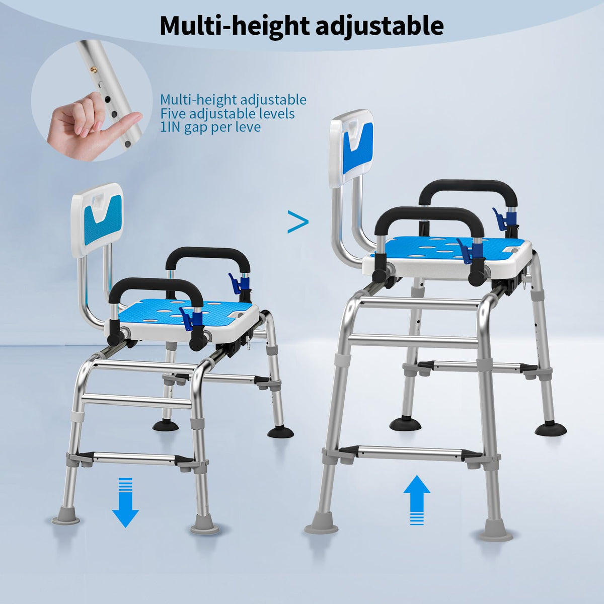 Sliding Shower Chair with Arms and Back, 500lbs Non Slip Aluminum Adjustable Height V47930