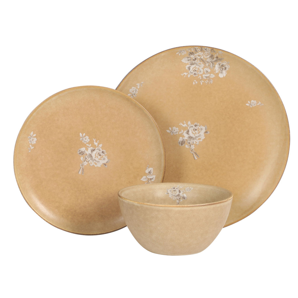 12 Piece Taupe Floral Dinnerware Set D525993