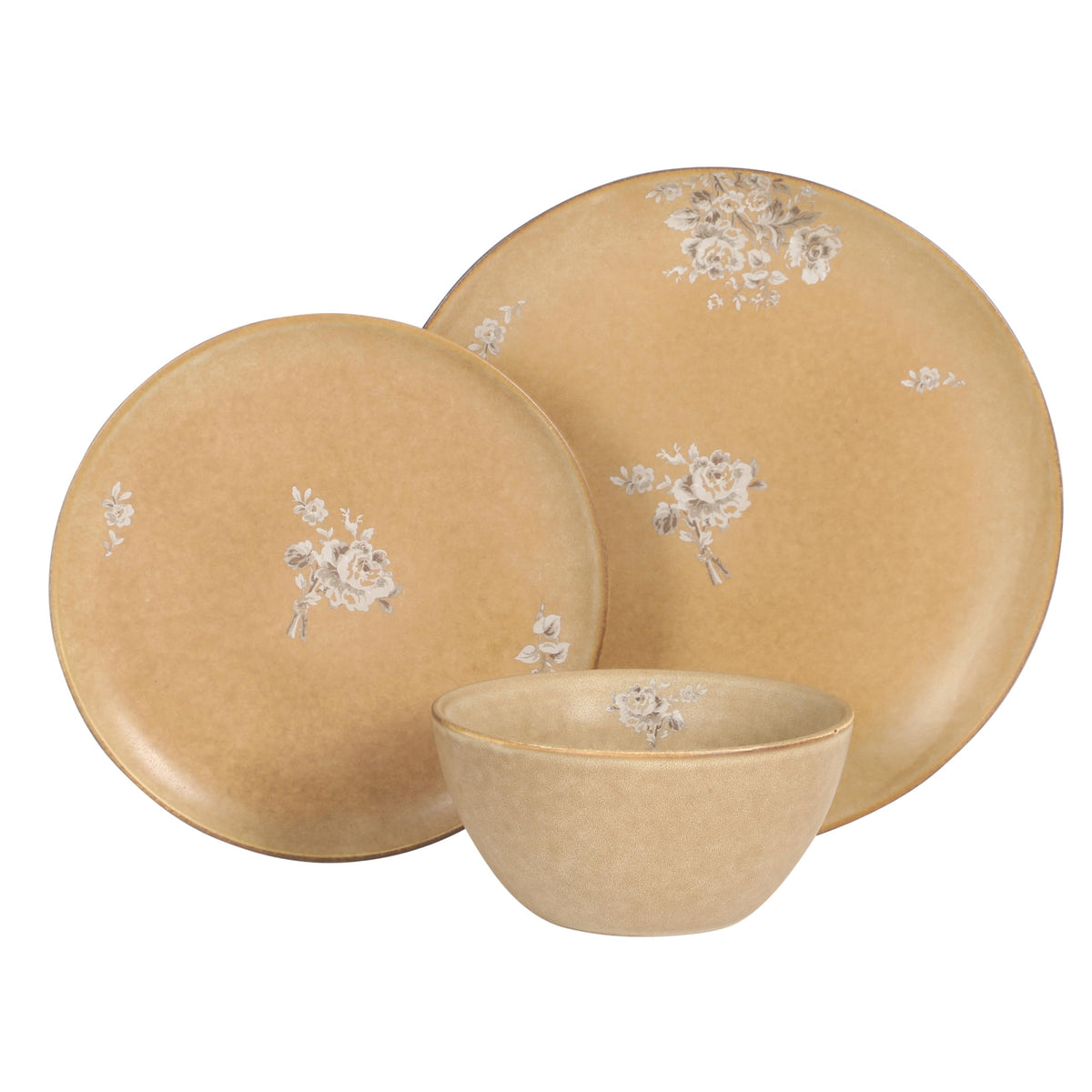 12 Piece Taupe Floral Dinnerware Set D525993