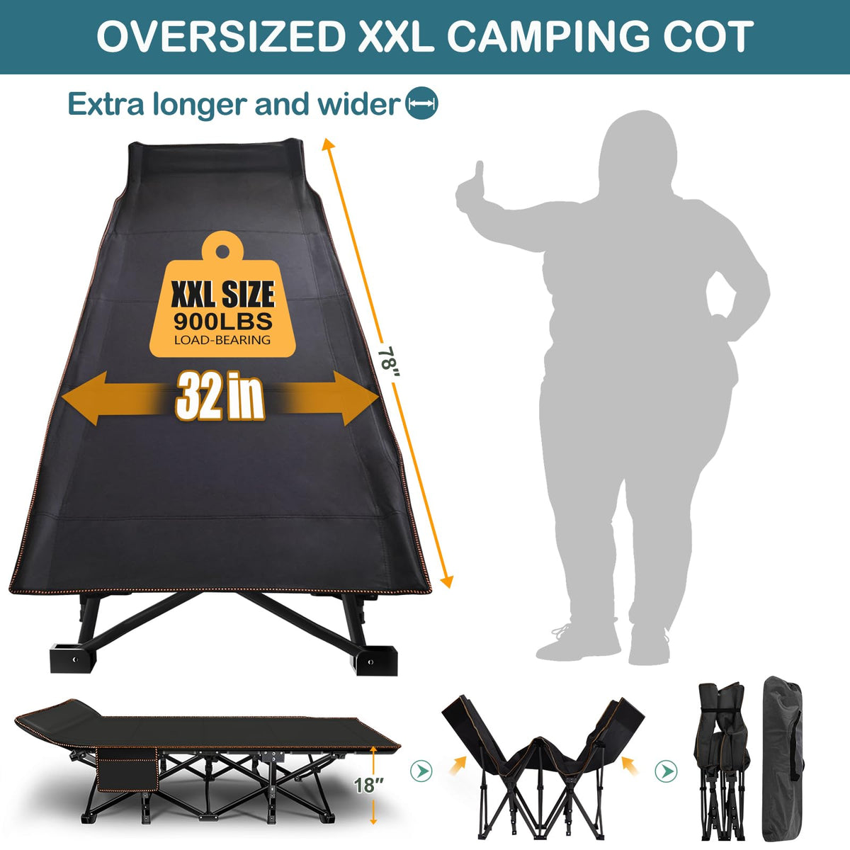 Oversized Folding Camping Cot with Carry Bag J207846
