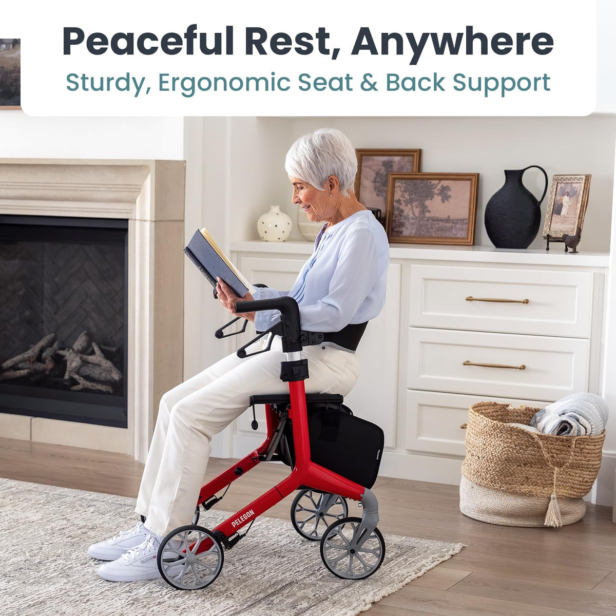 Red Foldable Rollator Walker with Seat E11463