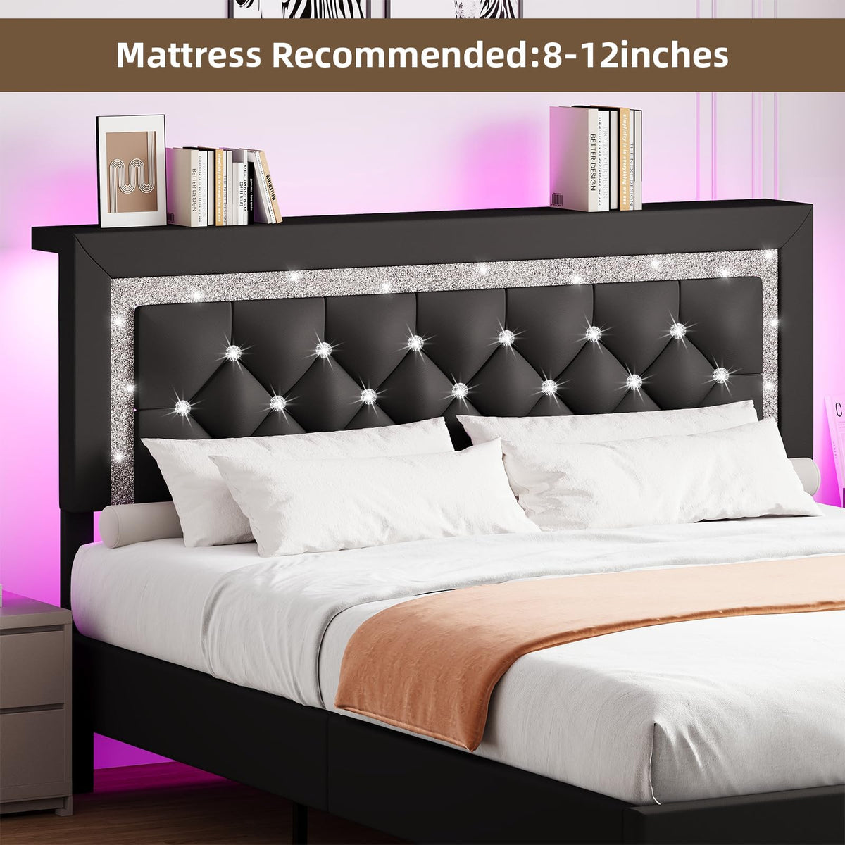 Black Full Bed Frame with LED Lights K192