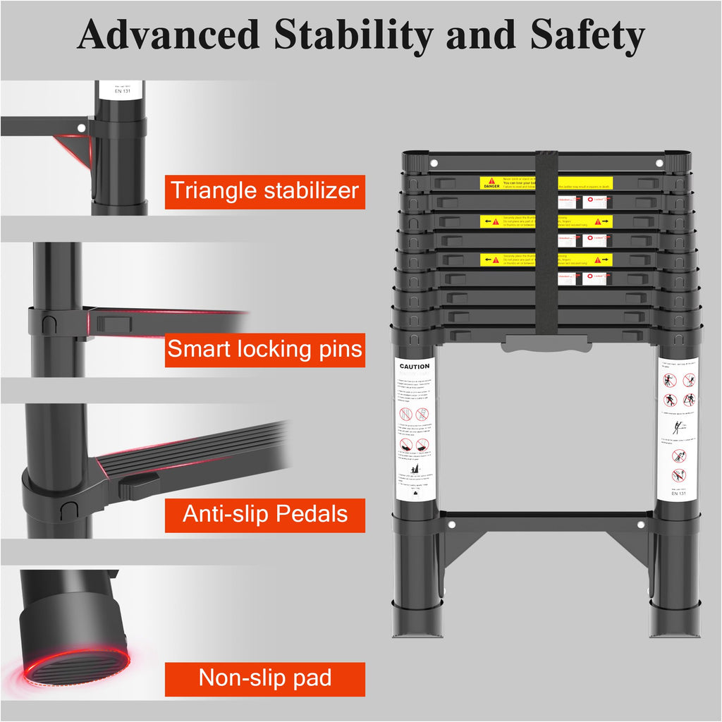 10.5 FT Aluminum Telescoping Ladder 330 Lbs L6387