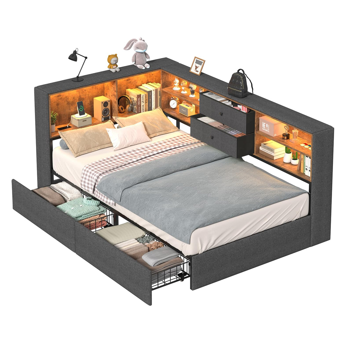 Twin Corner Bed Frame with Storage Drawers S686022