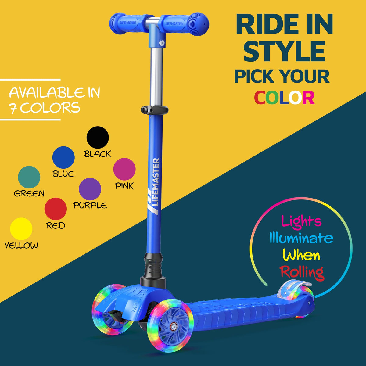 3-Wheel Kids Scooter with Wheel Lights, Adjustable Handlebar R96880
