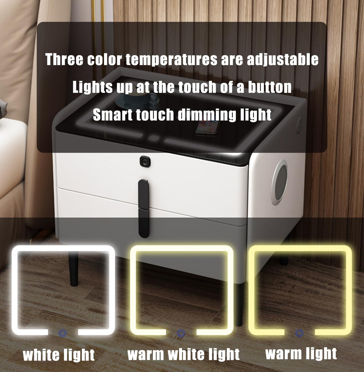 Khaki 3 Drawer Smart Nightstand with Wireless Charging I844