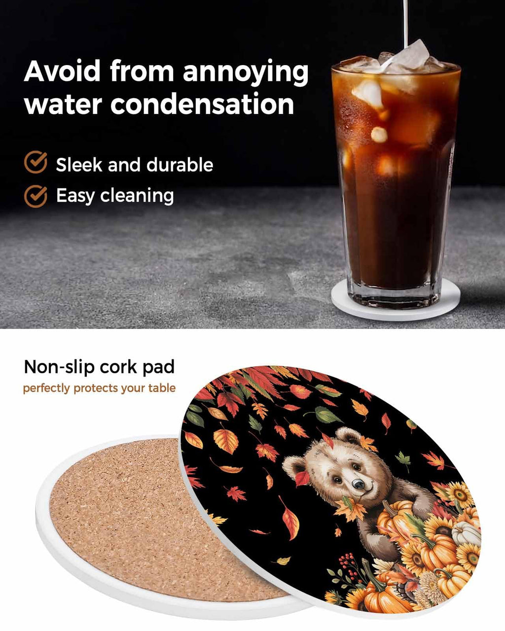 Set of 6 Absorbent Stone Ceramic Coasters with Holder R734
