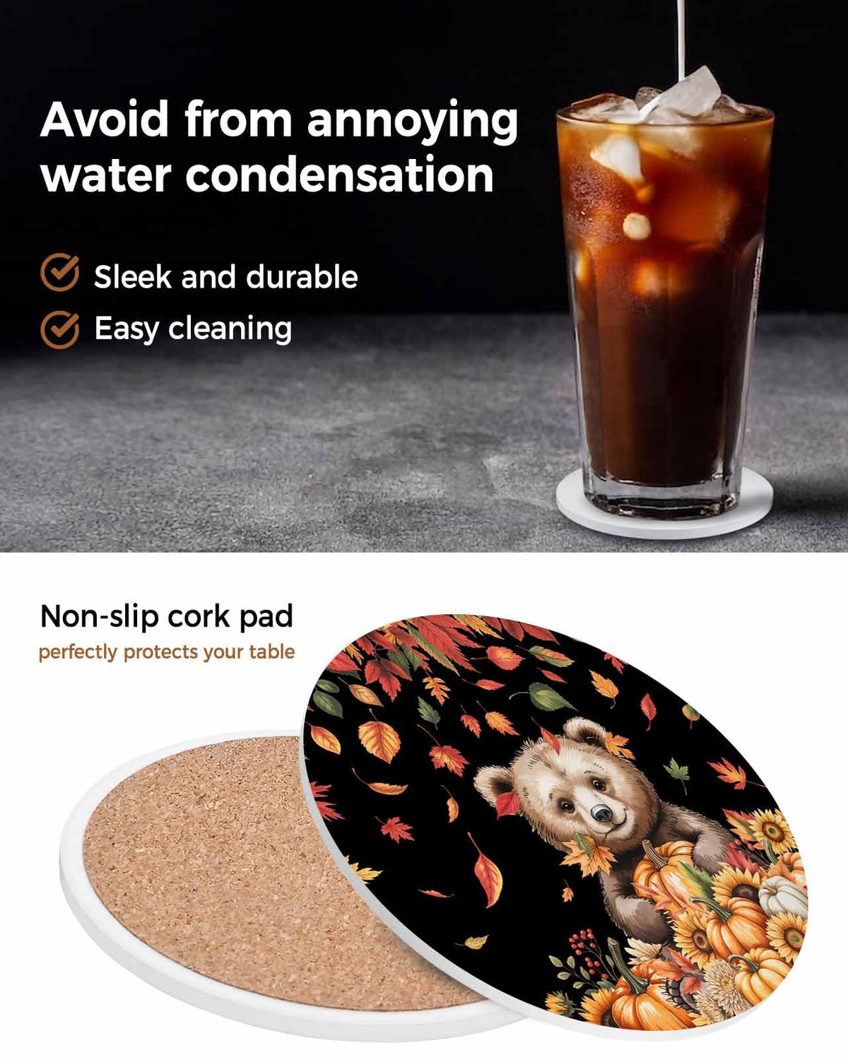 Set of 6 Absorbent Stone Ceramic Coasters with Holder R734