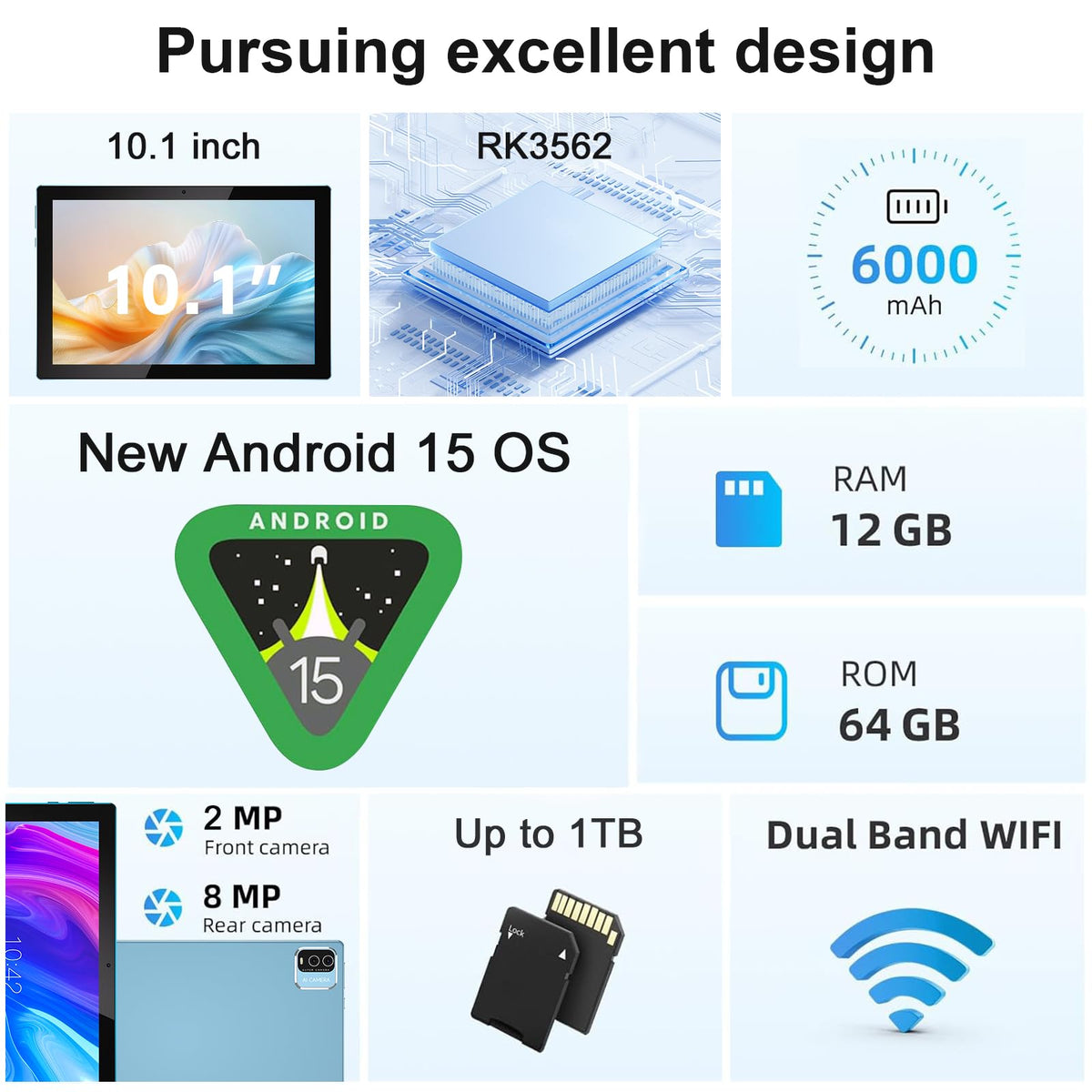 10 Inch Android Tablet 64GB 12GB RAM 6000mAh WiFi-6 N92785