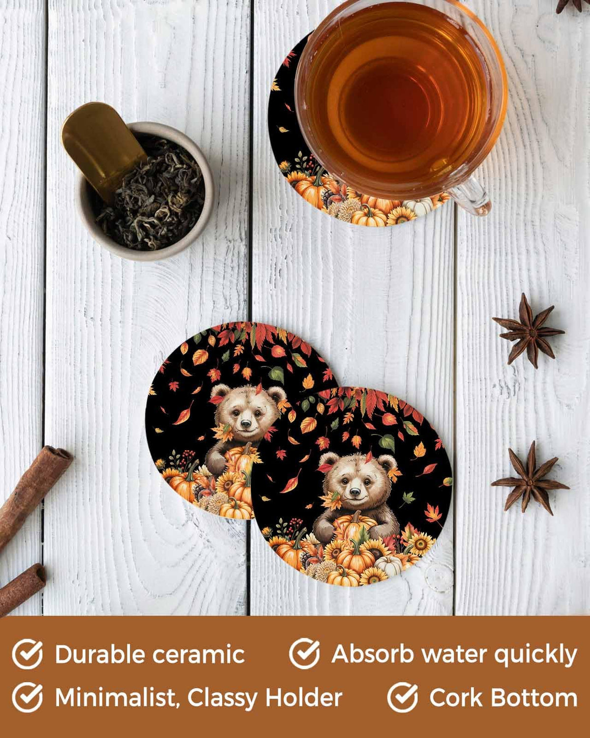 Set of 6 Absorbent Stone Ceramic Coasters with Holder R734