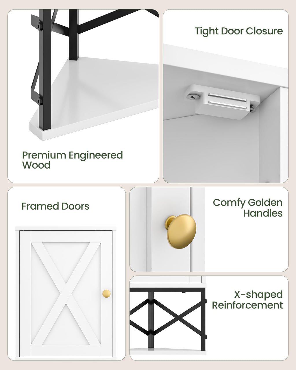 White and Black Corner Wall Cabinet with Adjustable Shelf N29916