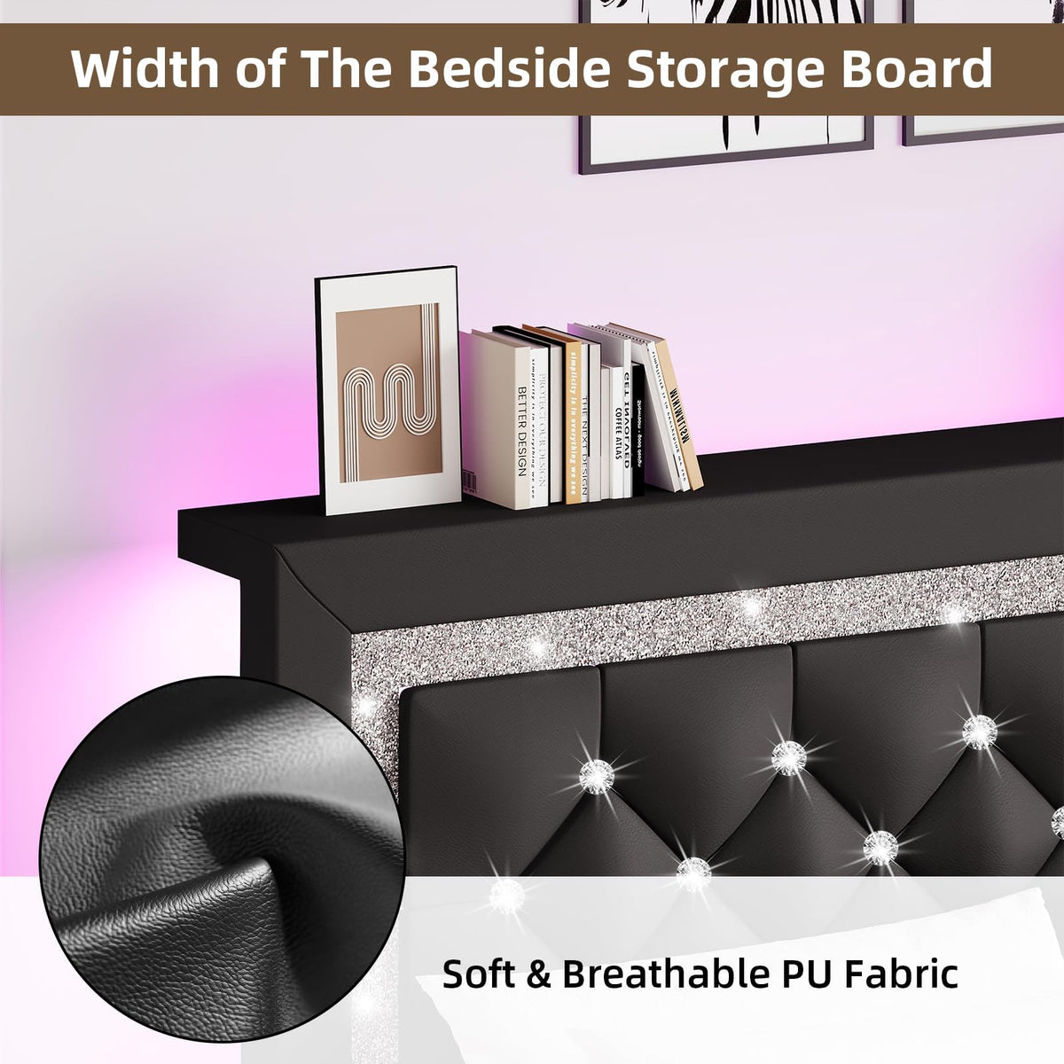 Black Full Bed Frame with LED Lights K192