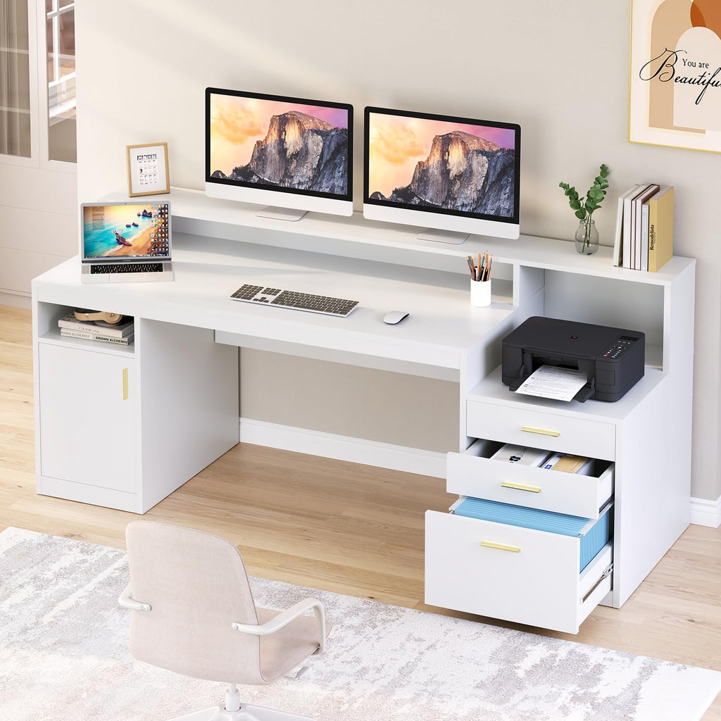 65" White Computer Desk with 3 Drawers P179706