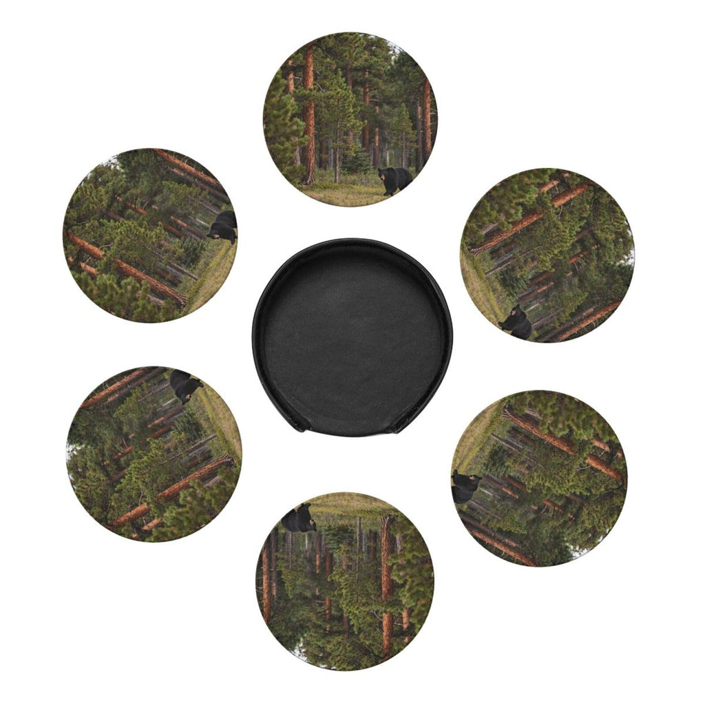 Black Bear Pattern Leather Coasters Set of 6 R8913