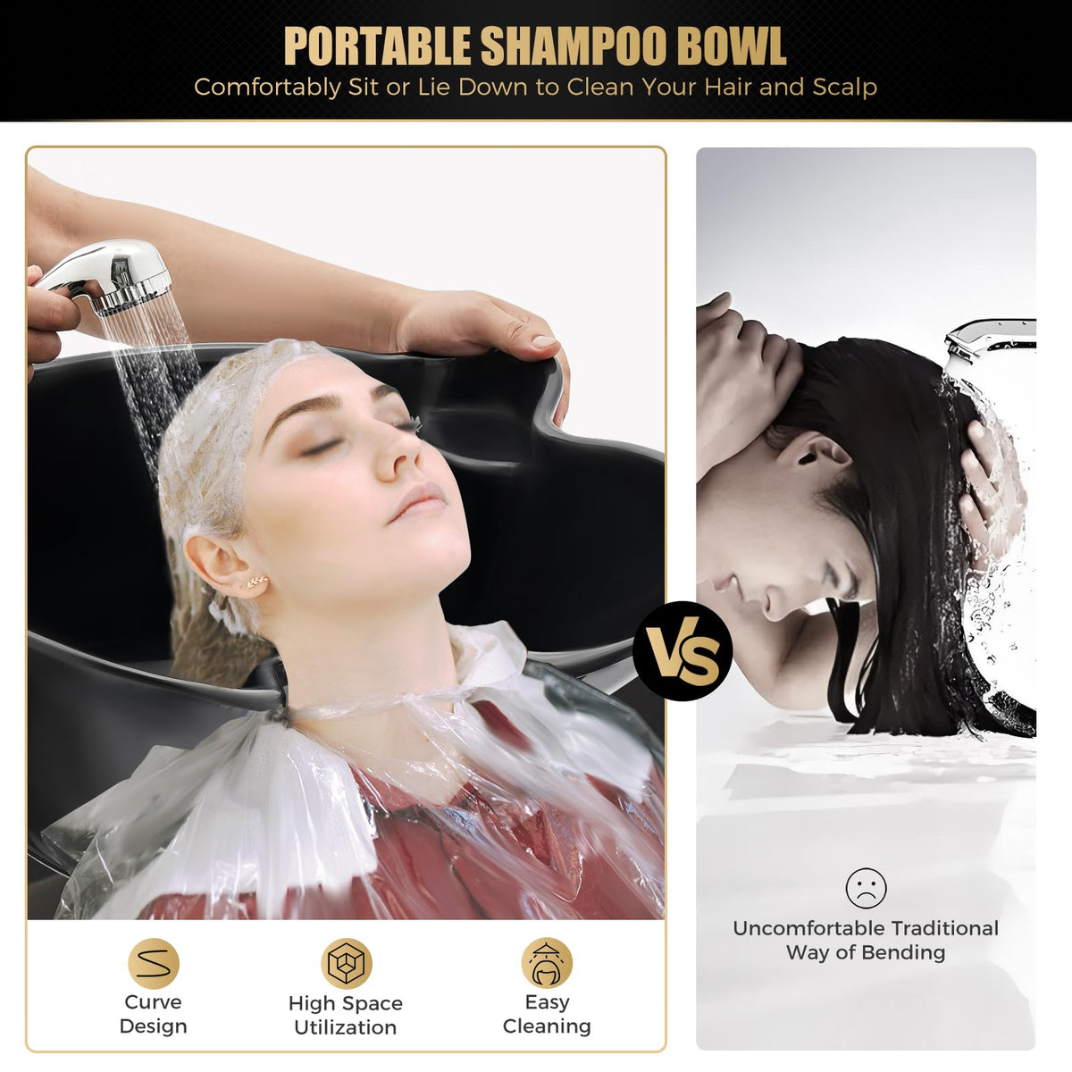 Portable Shampoo Wash Bowl with 2 Water Tanks Black P8679