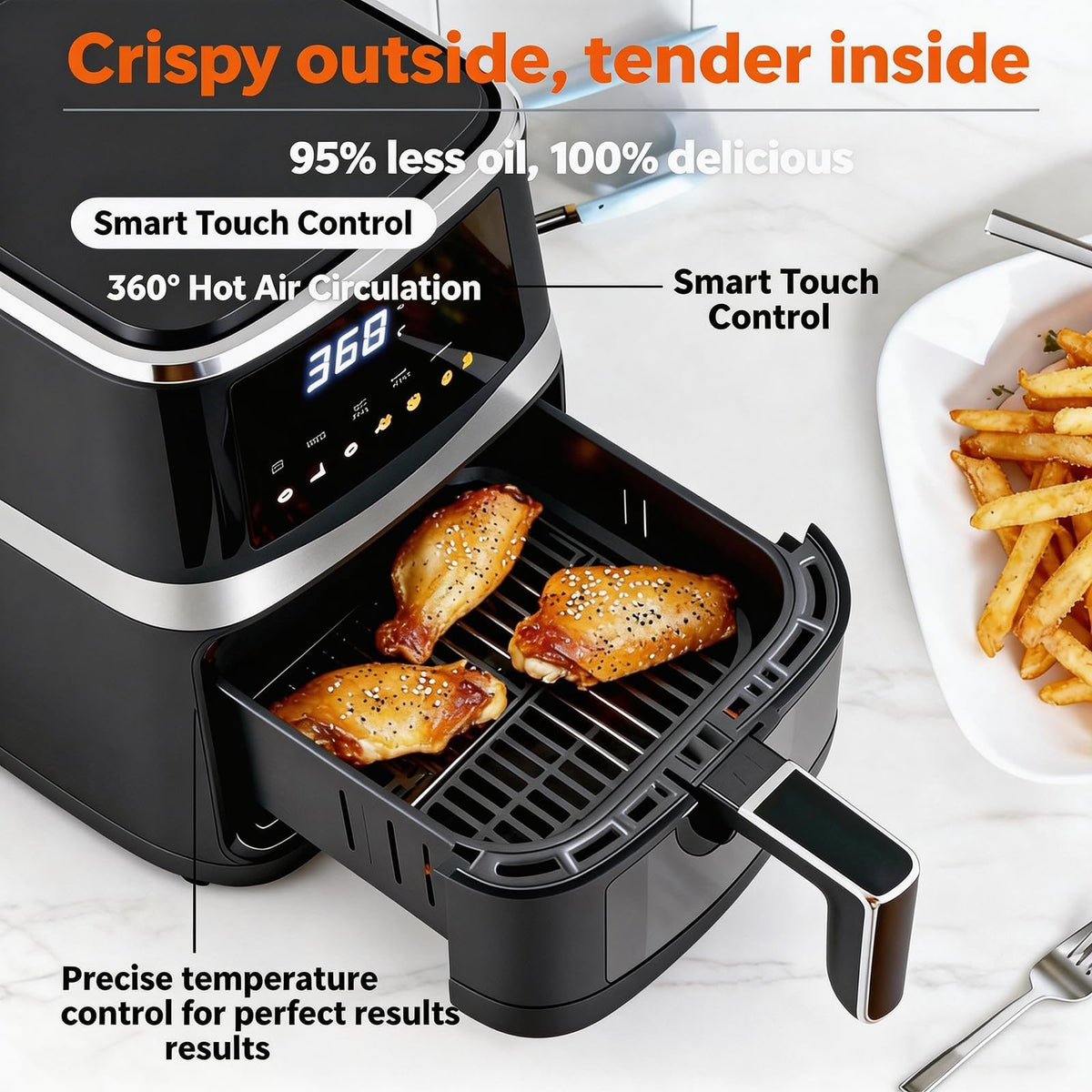 6 QT Family Size Air Fryer with Visible Cooking Window A6996