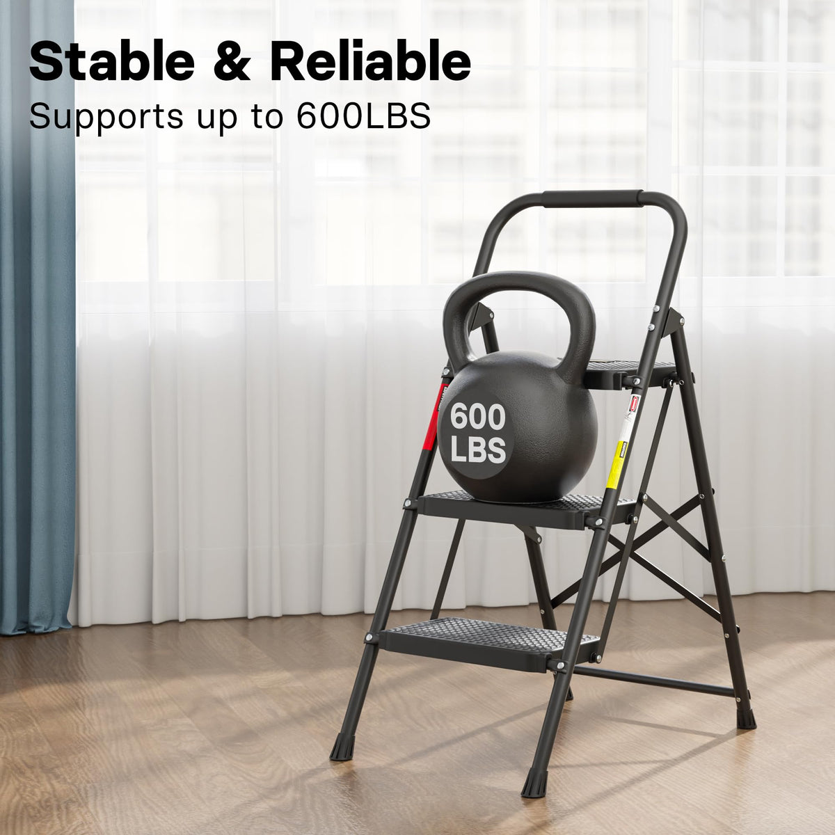 Folding Step Stool 600lbs Max Load Capacity Black B603660