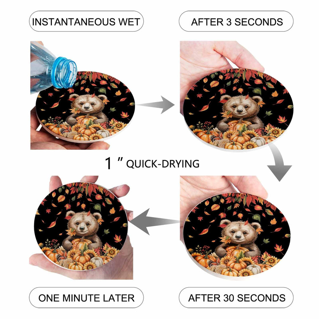Set of 6 Absorbent Stone Ceramic Coasters with Holder R734