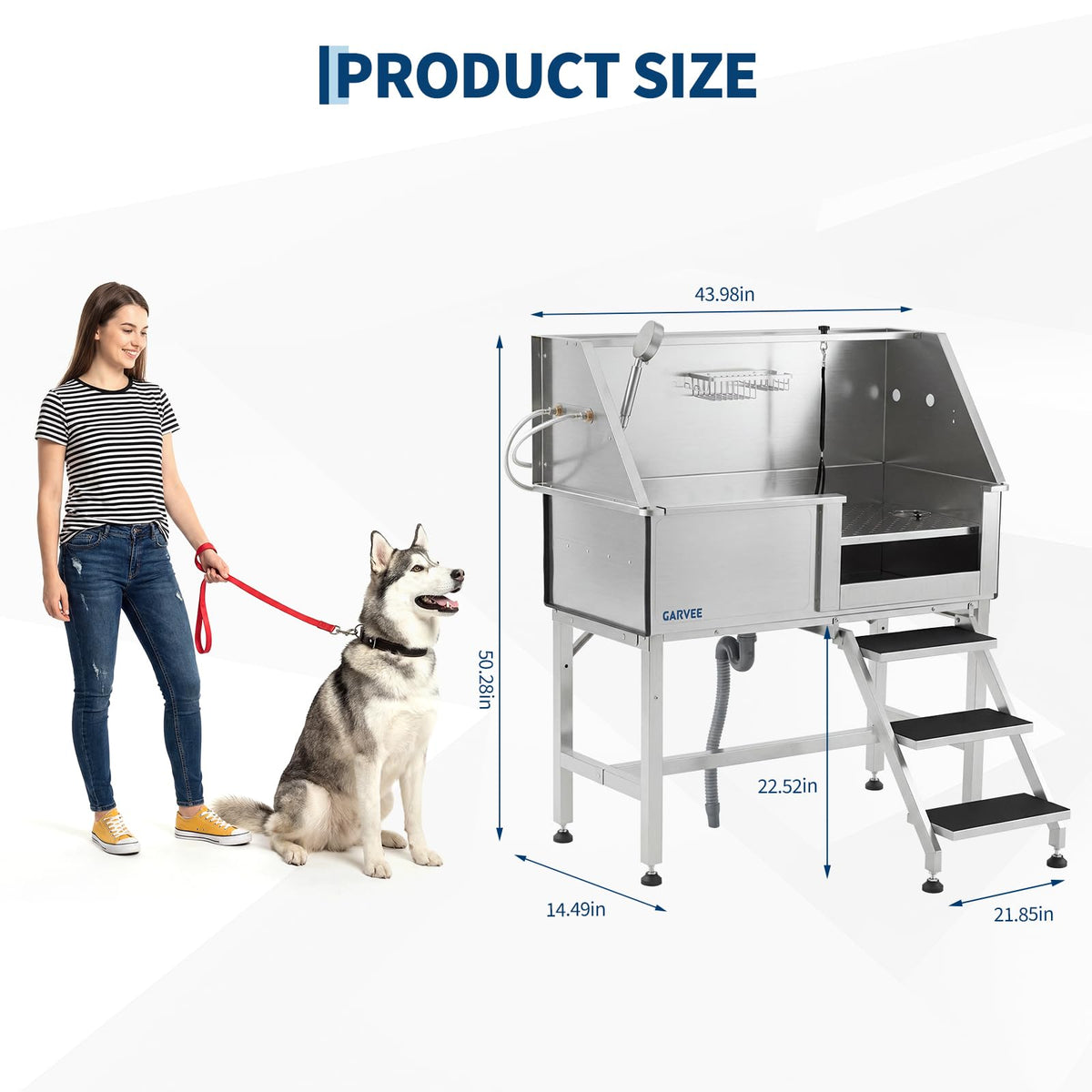 46 Inch Stainless Steel Dog Washing Station with Stair U182731