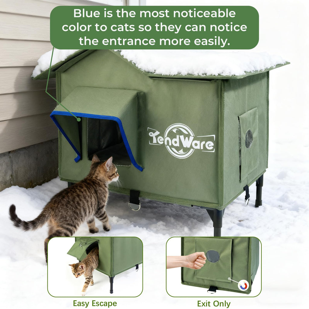 Heated Outdoor Cat House with Elevated Base I585