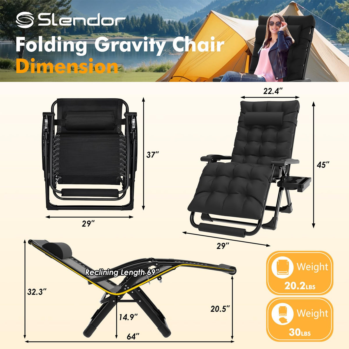 Oversized Zero Gravity Chair XL Black Z390