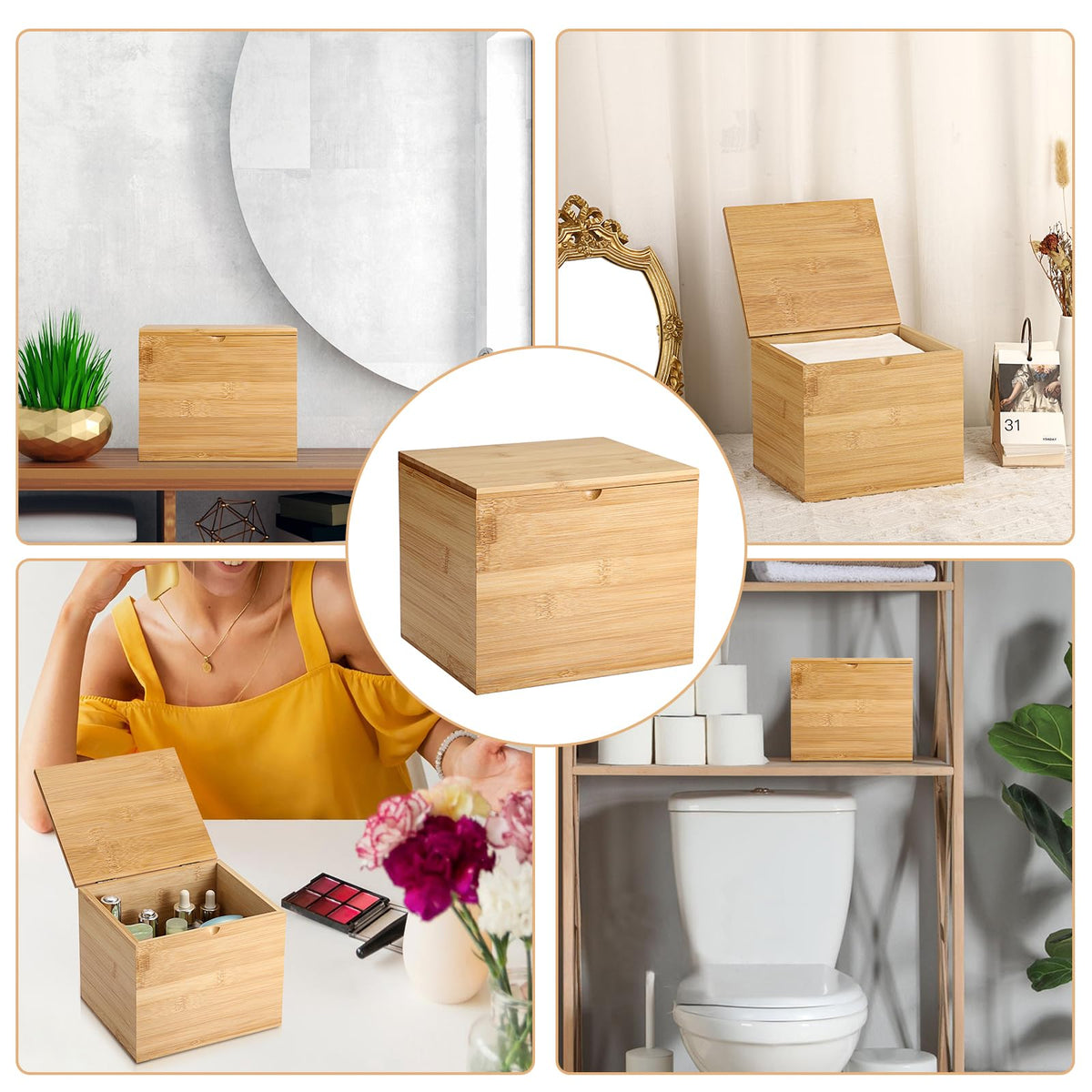 Bamboo Facial Towel Holder with Lid A87539