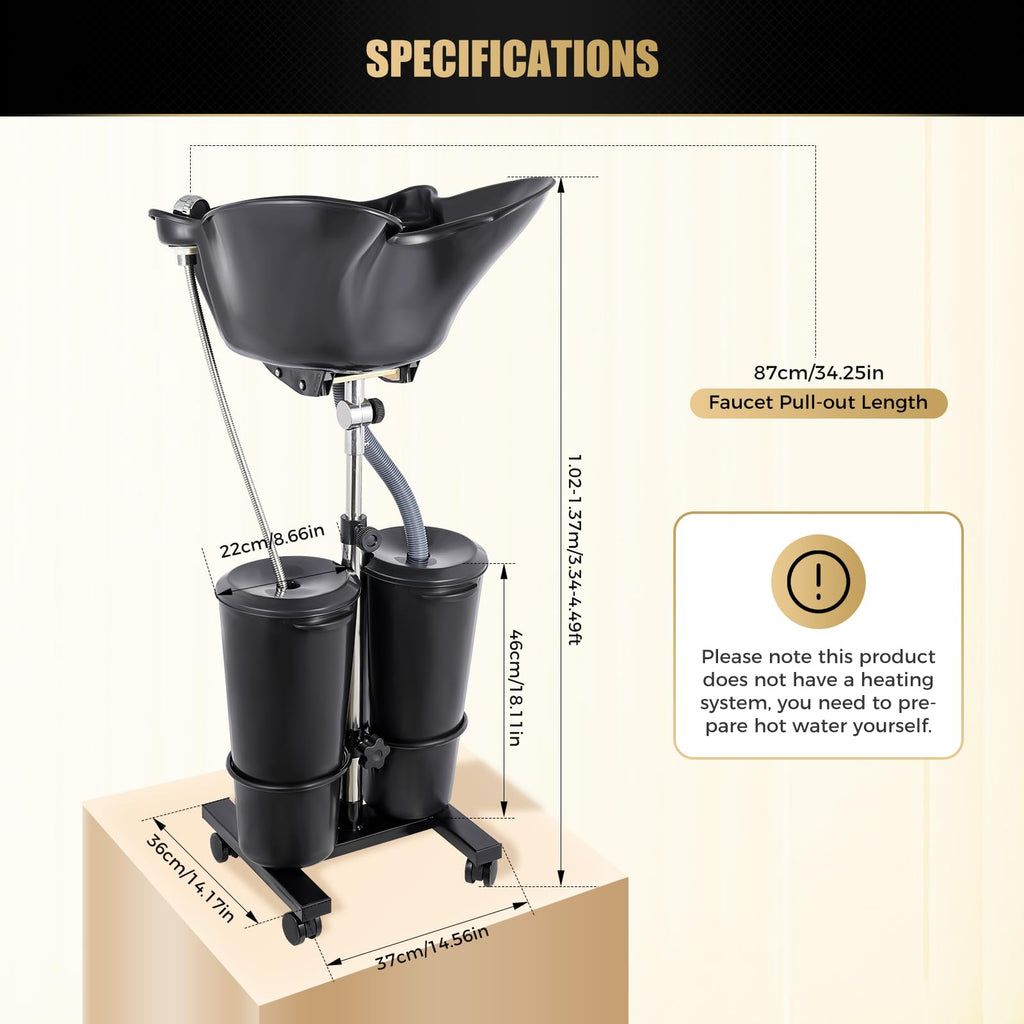 Portable Shampoo Bowl with Electric Pump, Adjustable Height 2.64Gal Dual Bucket Q6035