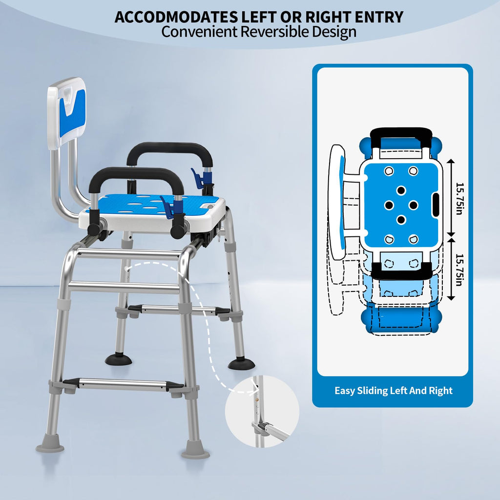 Sliding Shower Chair with Arms and Back, 500lbs Non Slip Aluminum Adjustable Height V47930