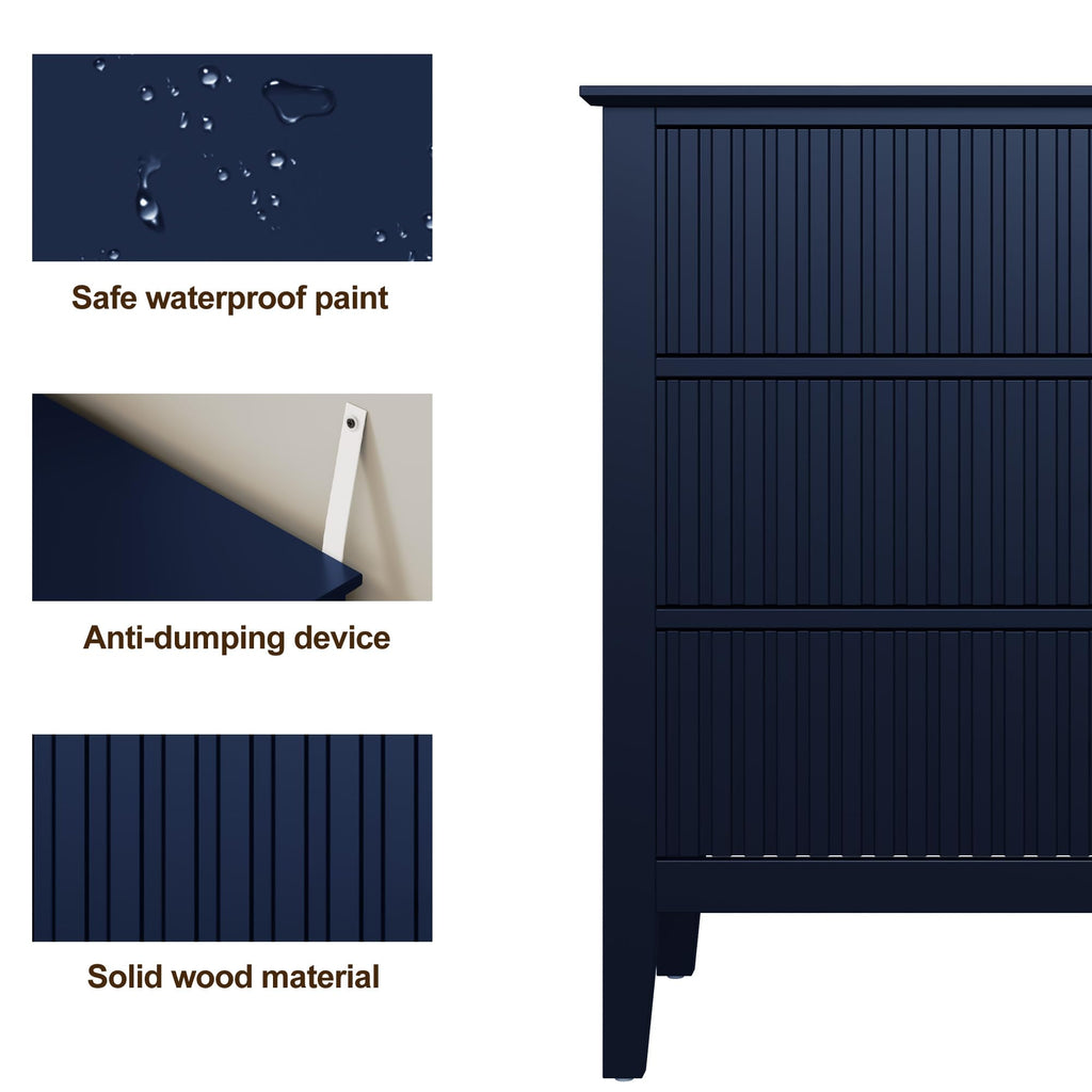 32" Blue 3 Drawer Wood Nightstand E7154