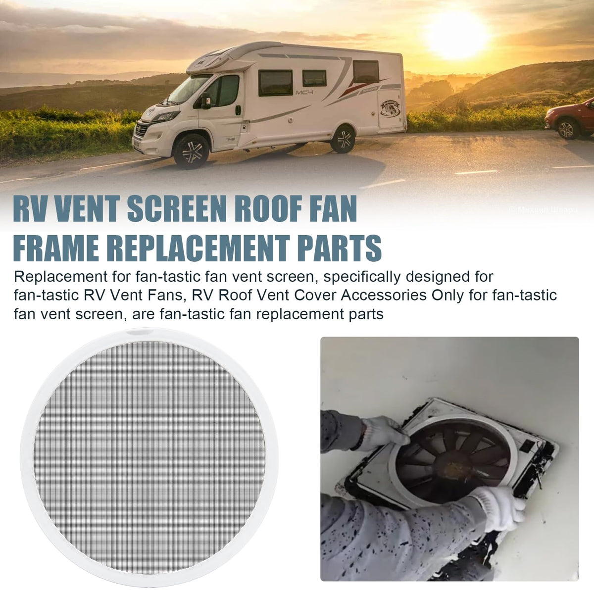 White 2PCS RV Vent Screen Roof Fan Frame Parts A108793