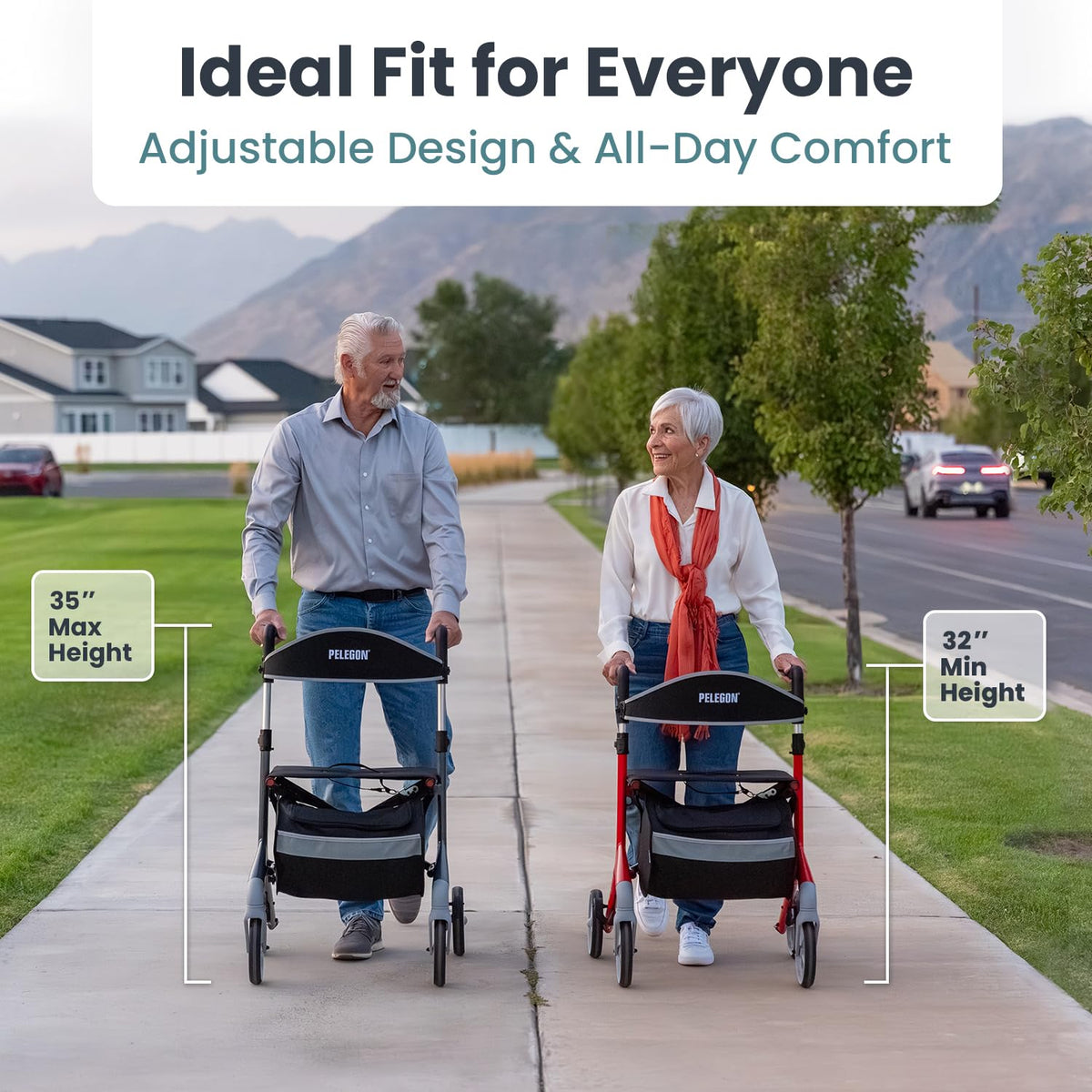Red Foldable Rollator Walker with Seat E11463