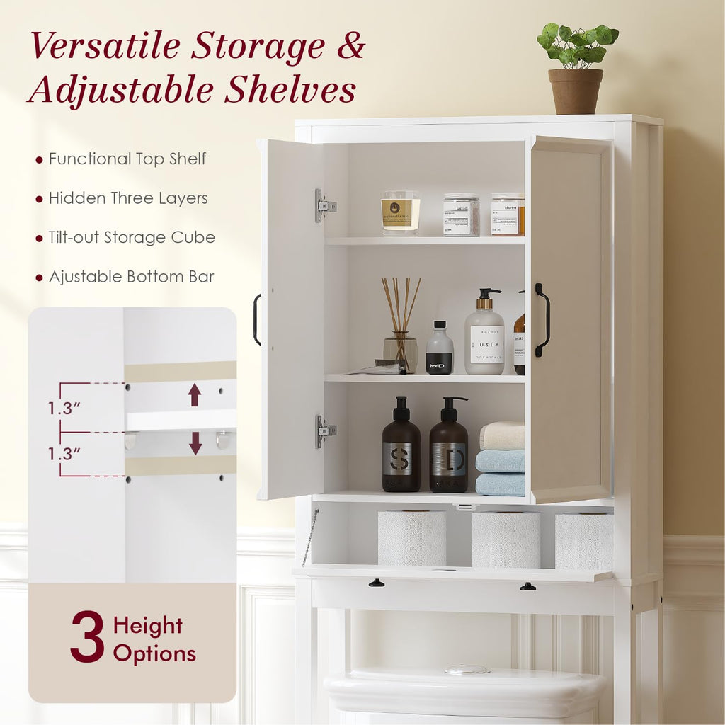 White Over the Toilet Storage Cabinet with Doors N60911