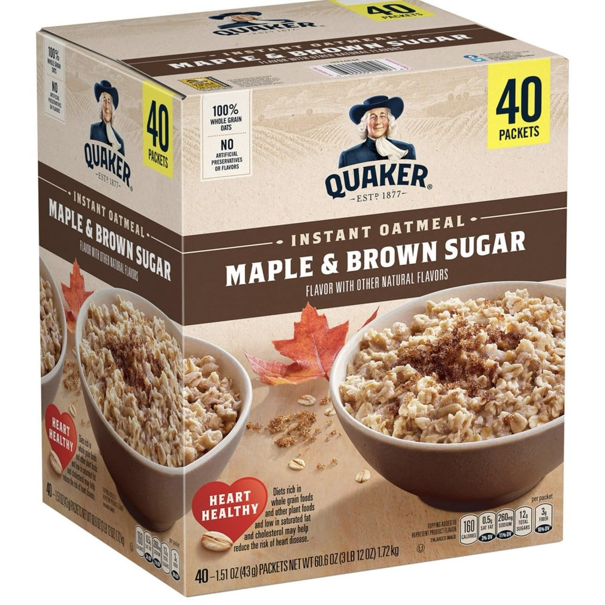 Instant Oatmeal Maple Brown Sugar 1.51 oz 40 Count A626