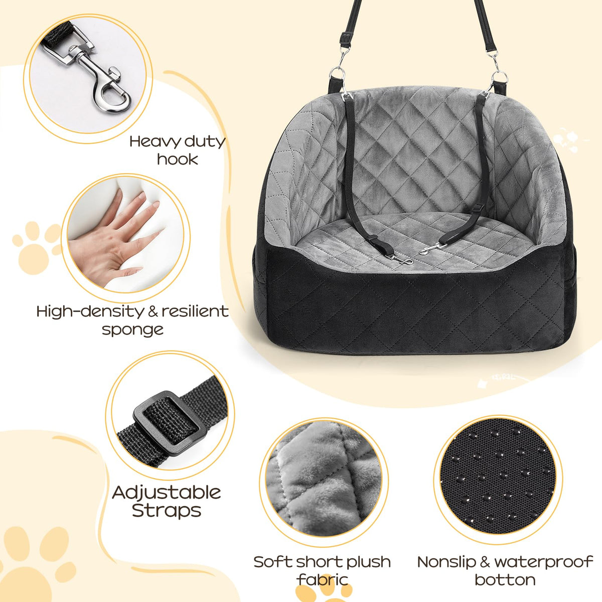 Dog Car Seat for Small Dogs Up to 30 Lbs, Grey-Black N265