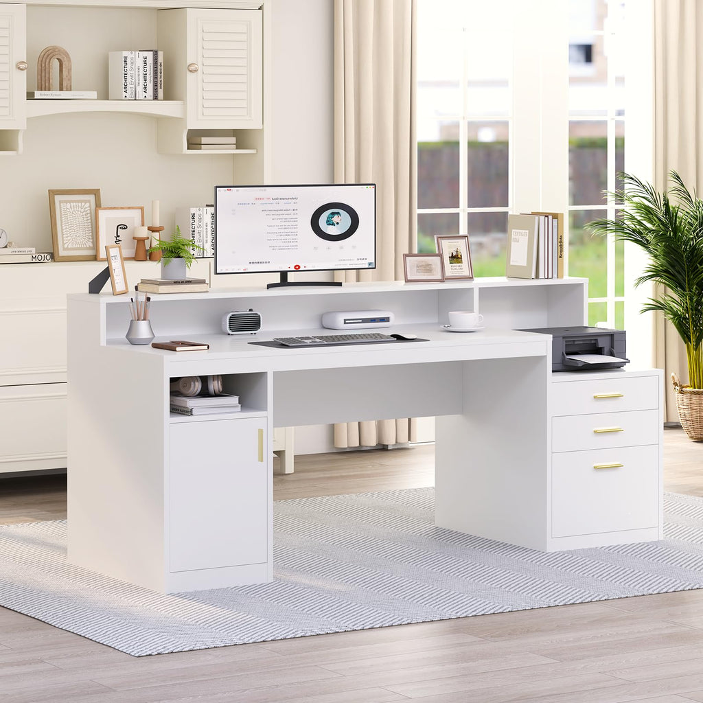 65" White Computer Desk with 3 Drawers P179706