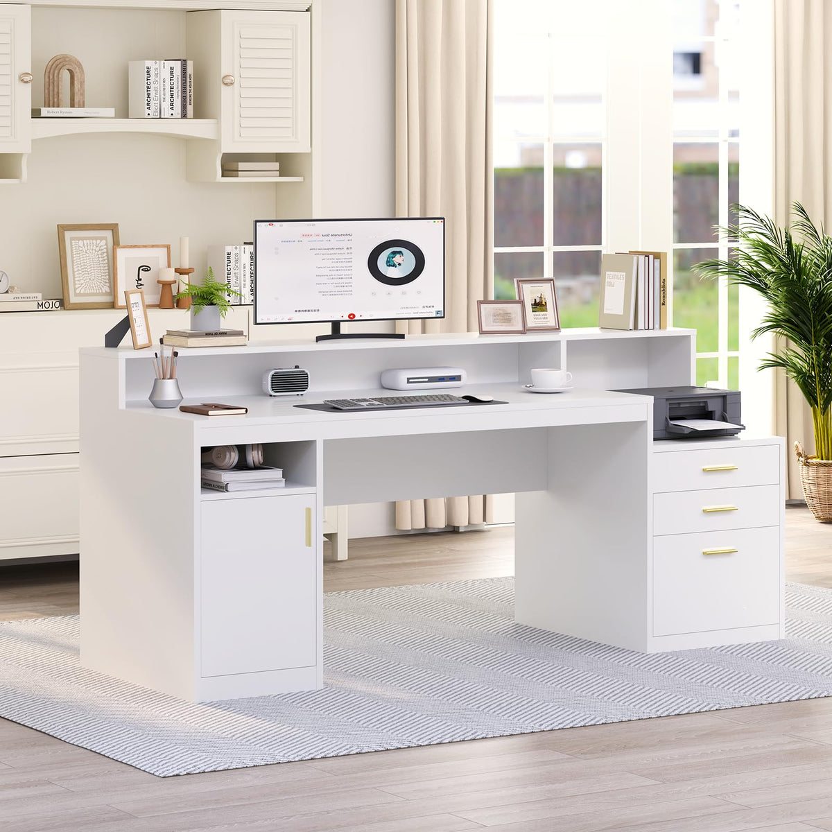65" White Computer Desk with 3 Drawers P179706