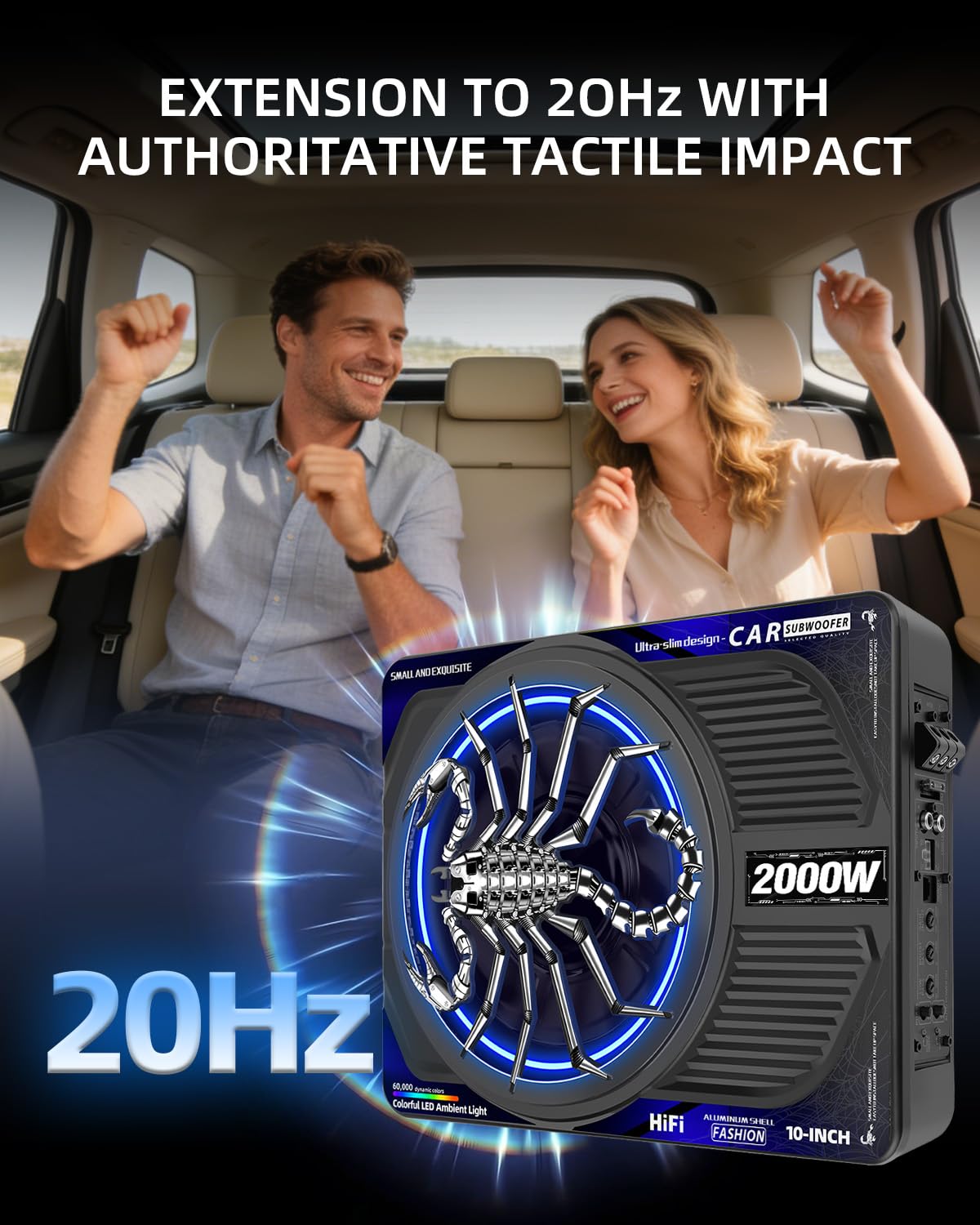 2000W 10 Inch Underseat Car Subwoofer and Amp Package Q1847