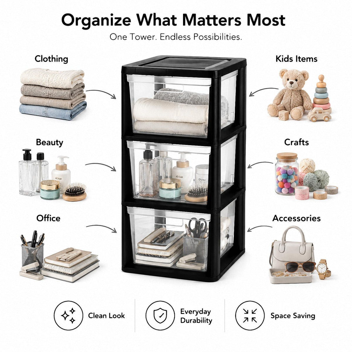 3-Drawer Plastic Storage Tower C515