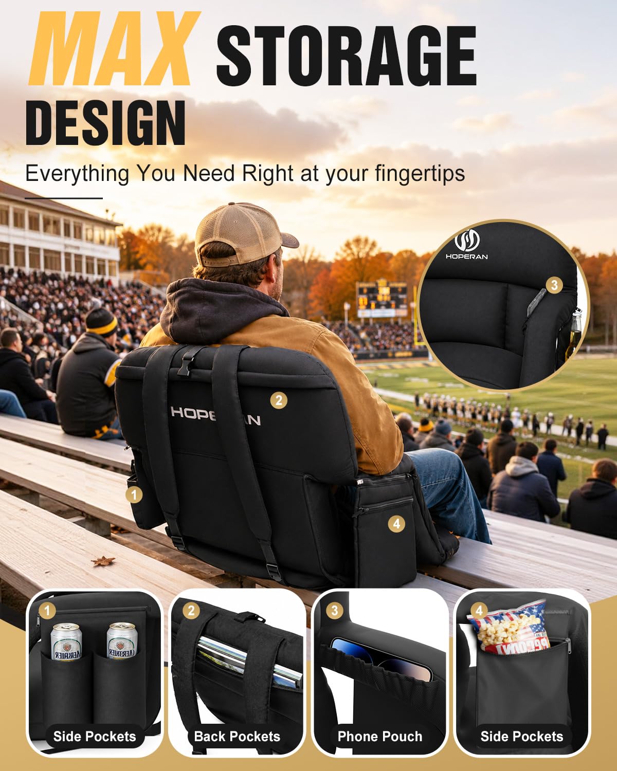 Black Heated Stadium Seats for Bleachers Q465