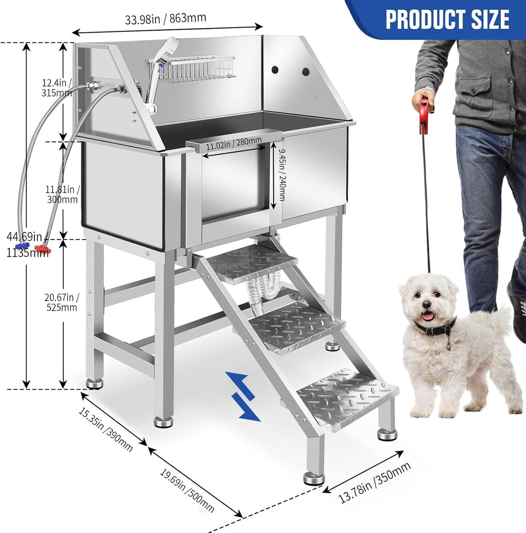 34" Stainless Steel Dog Grooming Tub with Stairs D73449