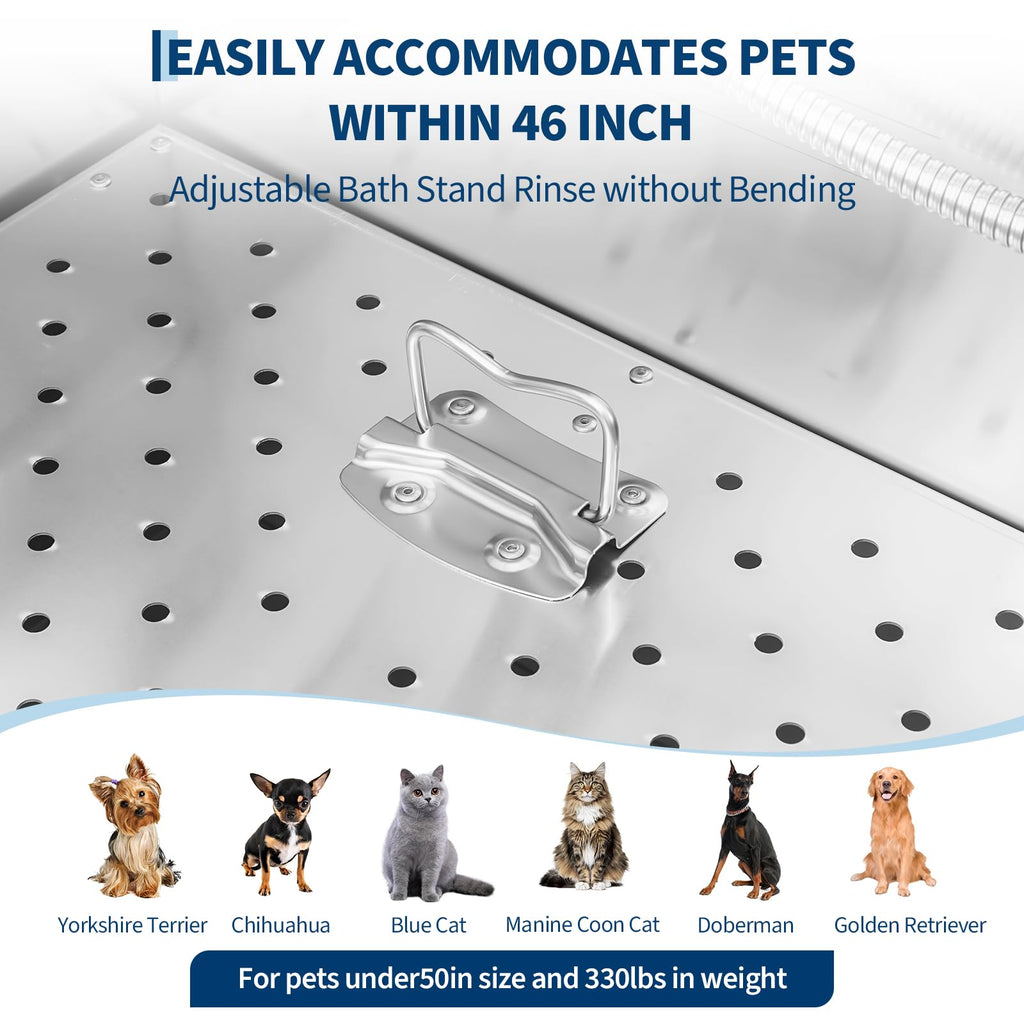 46 Inch Stainless Steel Dog Washing Station with Stair U182731