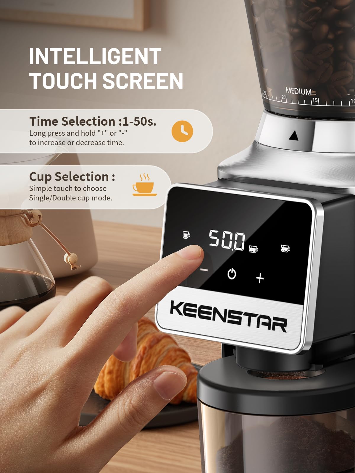 Conical Burr Coffee Grinder with Touch Screen 34 Grind L44944