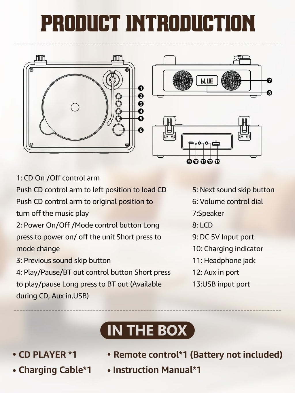 Portable CD Player with Built-in Speakers Bluetooth Q588