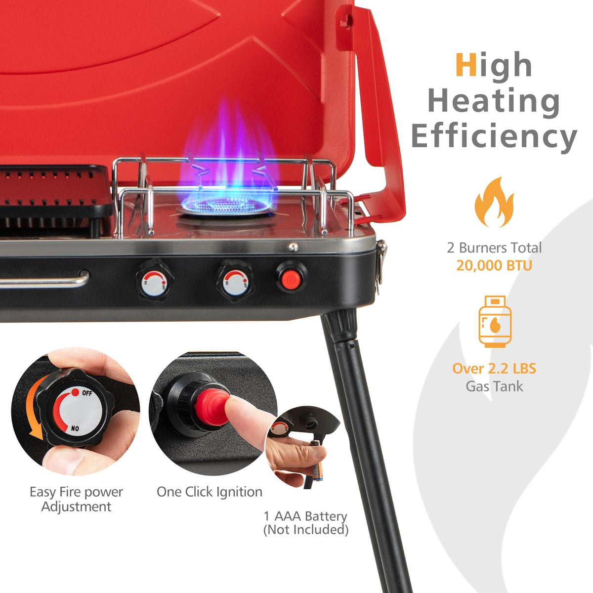 2-Burner Propane Camping Stove with Detachable Legs L21240
