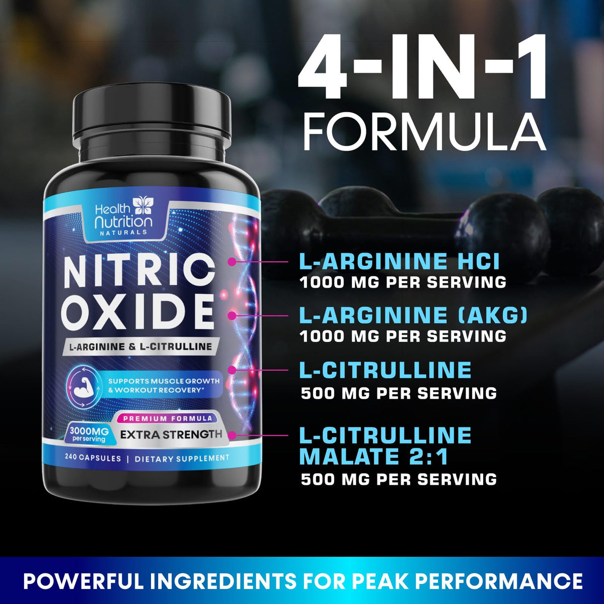 3000mg L-Arginine & L-Citrulline Nitric Oxide Supplement 240 Capsules Y342