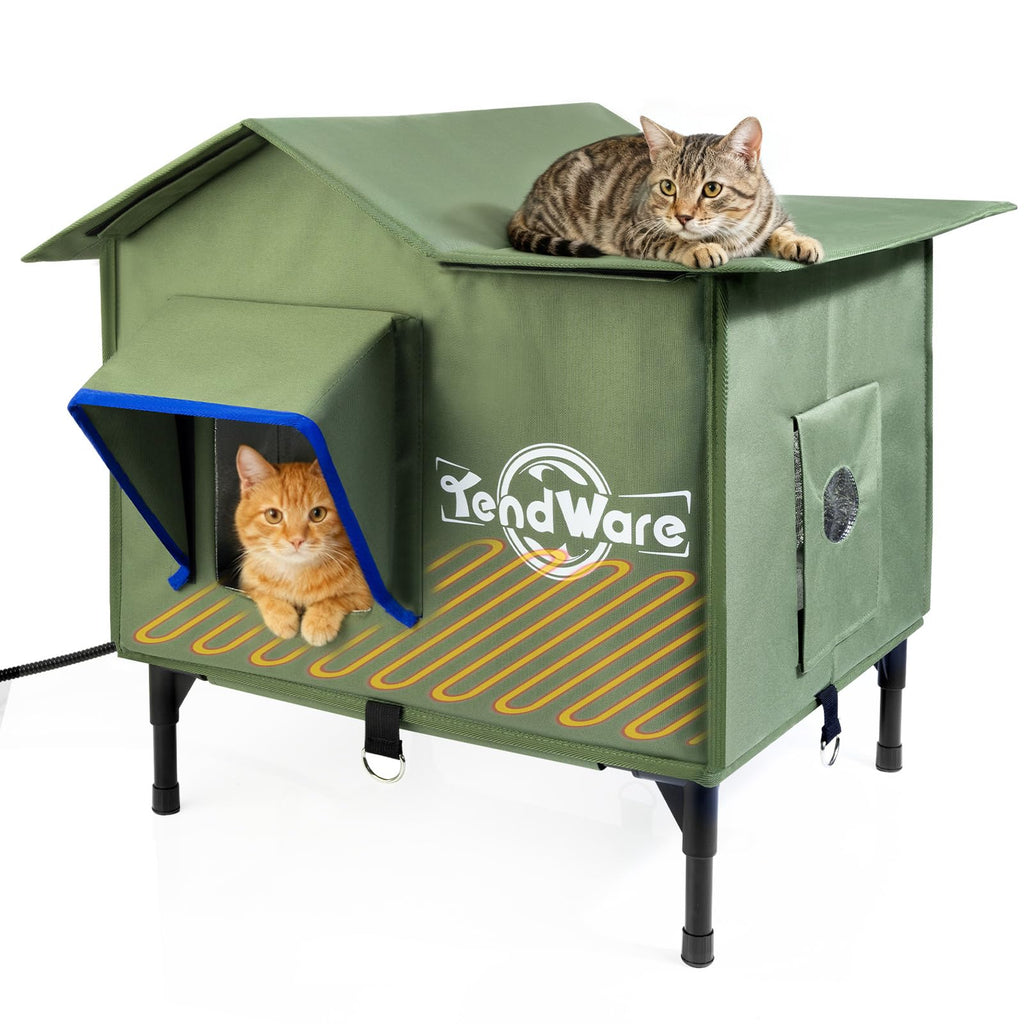 Heated Outdoor Cat House with Elevated Base I585