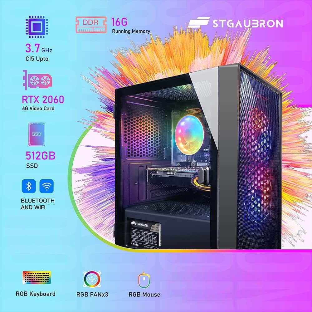 Gaming PC Bundle with 24 Inch FHD LED Monitor, GeForce RTX 2060 6G, Intel Core I5, 16G RAM, 512G SSD J3085