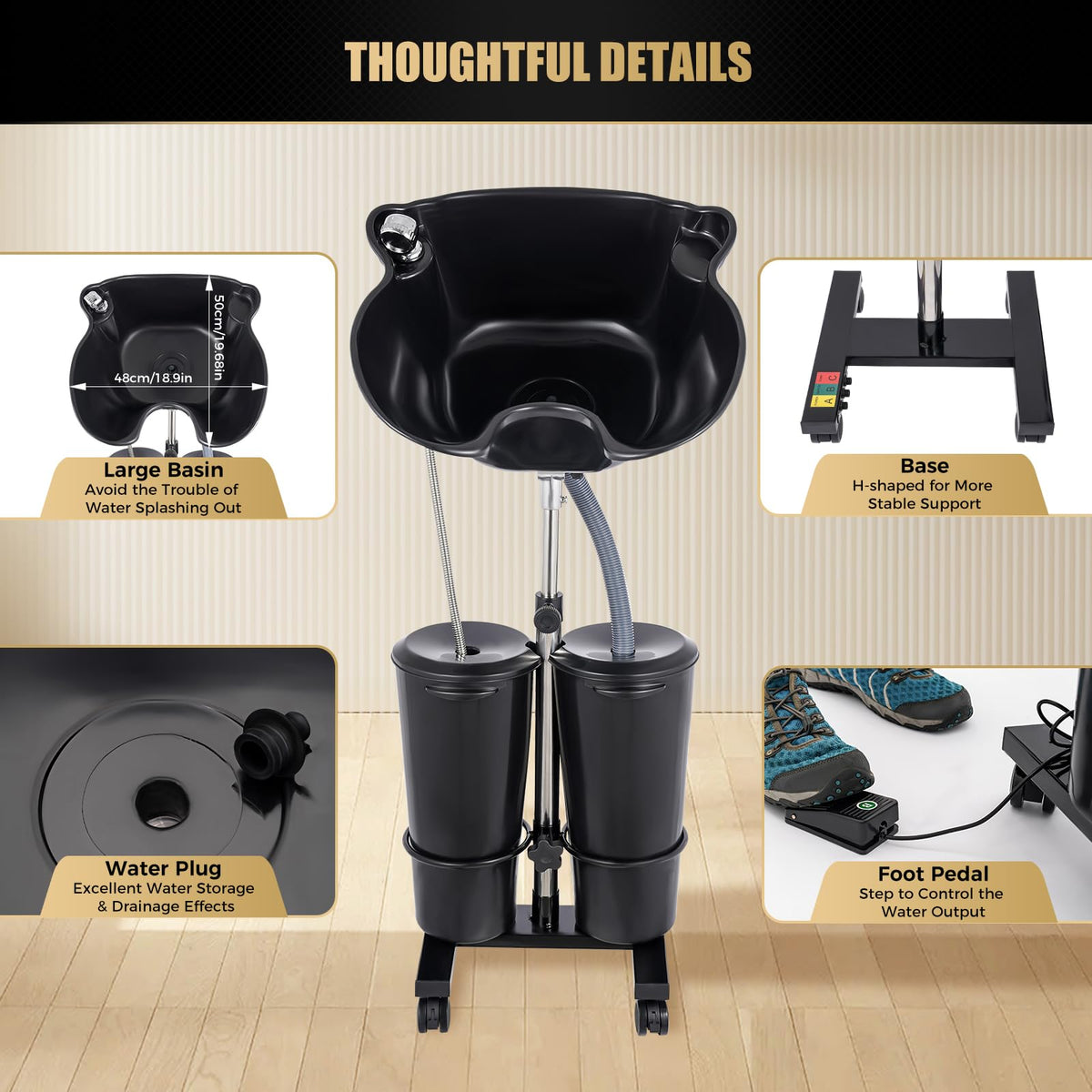 Portable Shampoo Wash Bowl with 2 Water Tanks Black P8679