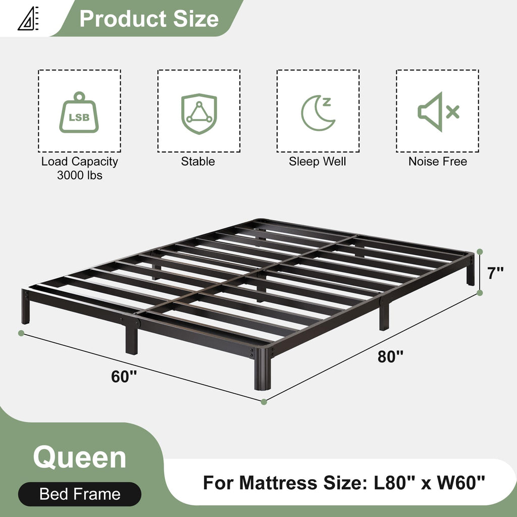 Black 7 Inch Queen Metal Platform Bed Frame S614